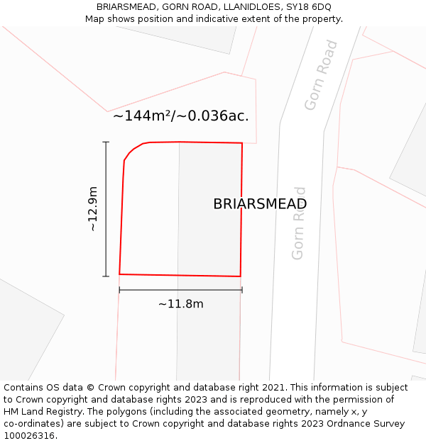 BRIARSMEAD, GORN ROAD, LLANIDLOES, SY18 6DQ: Plot and title map