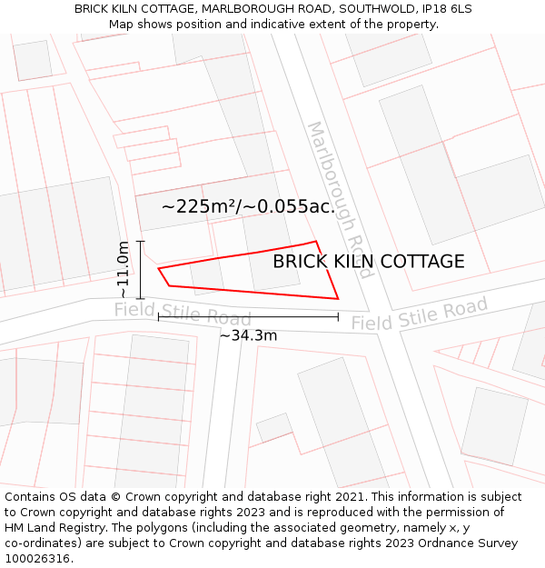 BRICK KILN COTTAGE, MARLBOROUGH ROAD, SOUTHWOLD, IP18 6LS: Plot and title map