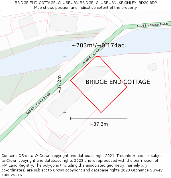 BRIDGE END COTTAGE, GLUSBURN BRIDGE, GLUSBURN, KEIGHLEY, BD20 8DP: Plot and title map