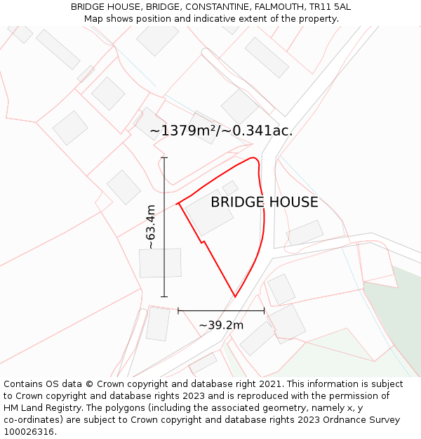 BRIDGE HOUSE, BRIDGE, CONSTANTINE, FALMOUTH, TR11 5AL: Plot and title map