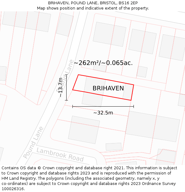 BRIHAVEN, POUND LANE, BRISTOL, BS16 2EP: Plot and title map