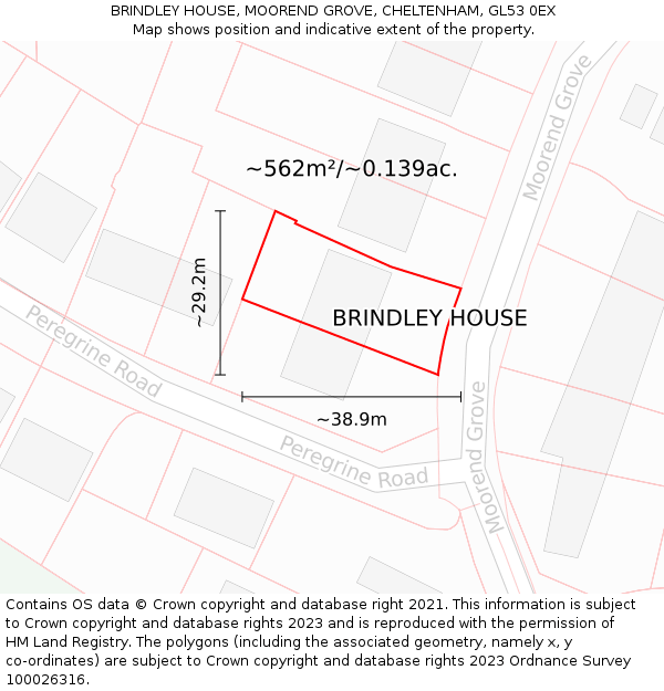 BRINDLEY HOUSE, MOOREND GROVE, CHELTENHAM, GL53 0EX: Plot and title map