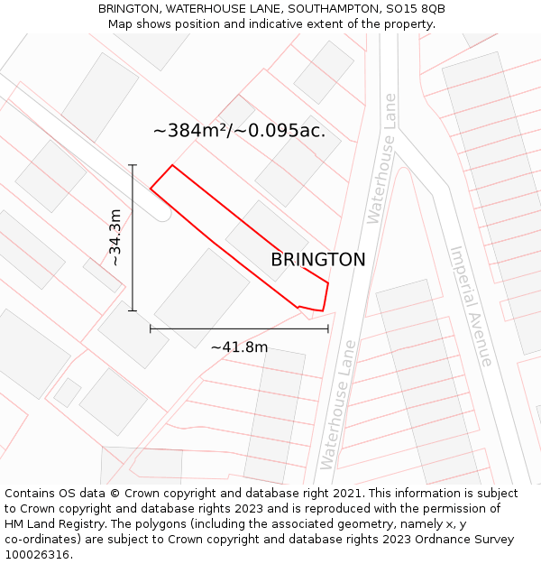 BRINGTON, WATERHOUSE LANE, SOUTHAMPTON, SO15 8QB: Plot and title map
