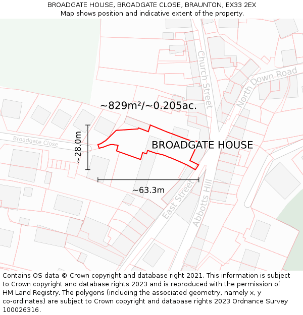BROADGATE HOUSE, BROADGATE CLOSE, BRAUNTON, EX33 2EX: Plot and title map
