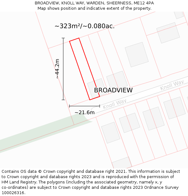 BROADVIEW, KNOLL WAY, WARDEN, SHEERNESS, ME12 4PA: Plot and title map