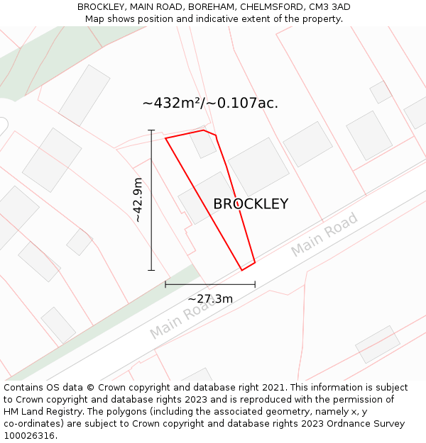 BROCKLEY, MAIN ROAD, BOREHAM, CHELMSFORD, CM3 3AD: Plot and title map