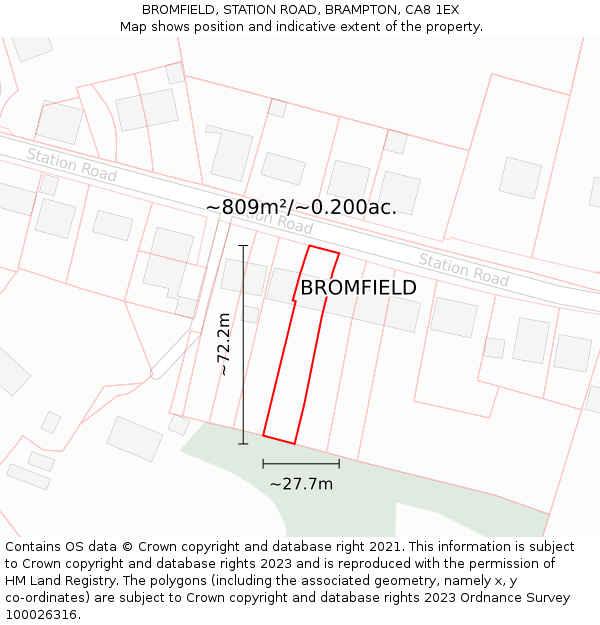 BROMFIELD, STATION ROAD, BRAMPTON, CA8 1EX: Plot and title map