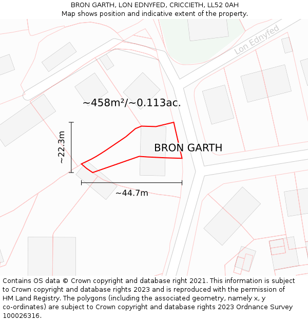 BRON GARTH, LON EDNYFED, CRICCIETH, LL52 0AH: Plot and title map