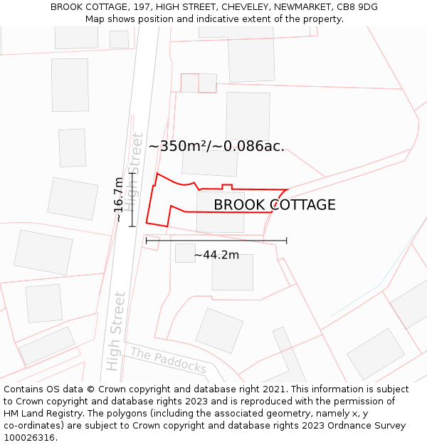 BROOK COTTAGE, 197, HIGH STREET, CHEVELEY, NEWMARKET, CB8 9DG: Plot and title map