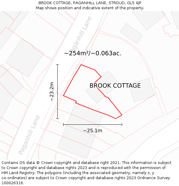 BROOK COTTAGE, PAGANHILL LANE, STROUD, GL5 4JP: Plot and title map