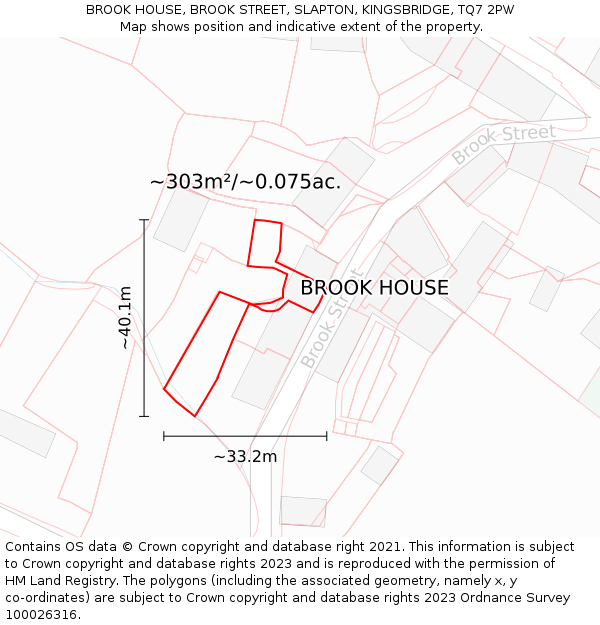 BROOK HOUSE, BROOK STREET, SLAPTON, KINGSBRIDGE, TQ7 2PW: Plot and title map