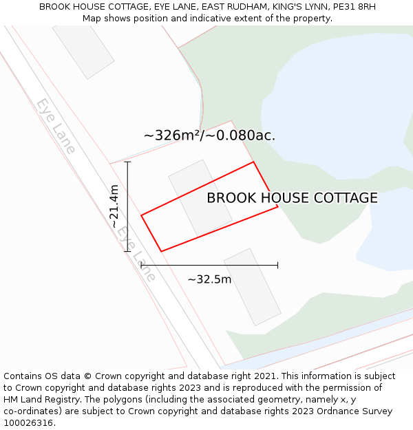 BROOK HOUSE COTTAGE, EYE LANE, EAST RUDHAM, KING'S LYNN, PE31 8RH: Plot and title map