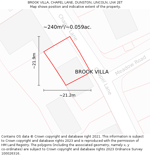 BROOK VILLA, CHAPEL LANE, DUNSTON, LINCOLN, LN4 2ET: Plot and title map