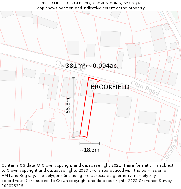 BROOKFIELD, CLUN ROAD, CRAVEN ARMS, SY7 9QW: Plot and title map