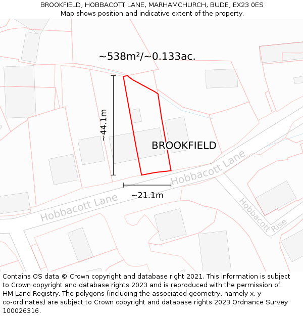 BROOKFIELD, HOBBACOTT LANE, MARHAMCHURCH, BUDE, EX23 0ES: Plot and title map