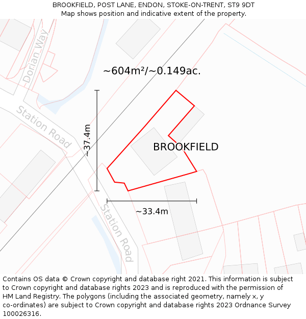 BROOKFIELD, POST LANE, ENDON, STOKE-ON-TRENT, ST9 9DT: Plot and title map
