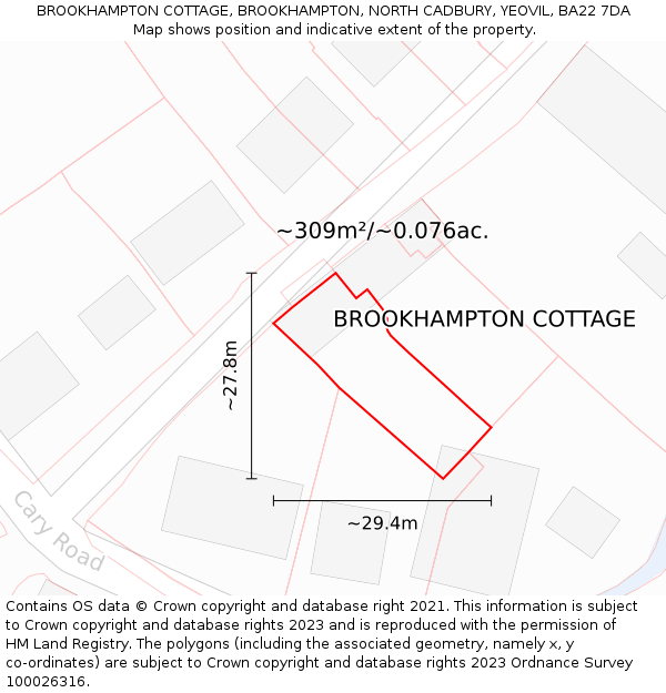 BROOKHAMPTON COTTAGE, BROOKHAMPTON, NORTH CADBURY, YEOVIL, BA22 7DA: Plot and title map