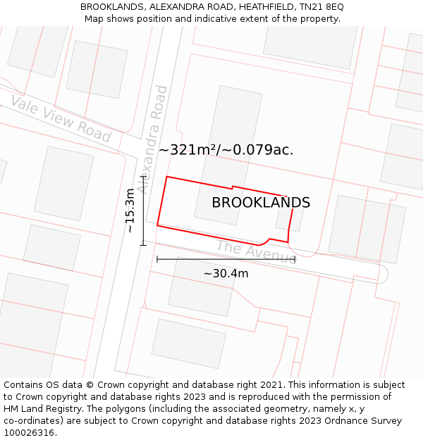 BROOKLANDS, ALEXANDRA ROAD, HEATHFIELD, TN21 8EQ: Plot and title map