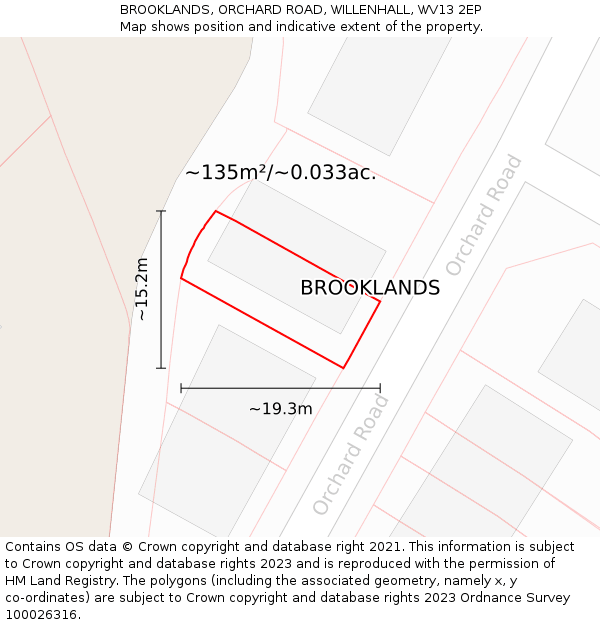 BROOKLANDS, ORCHARD ROAD, WILLENHALL, WV13 2EP: Plot and title map