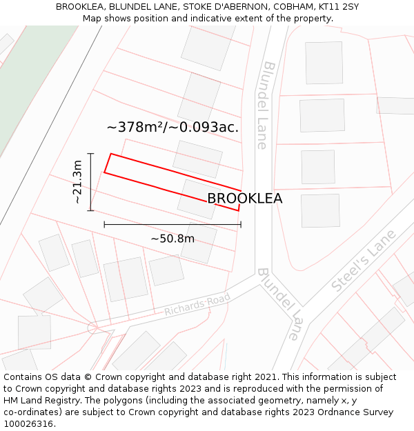BROOKLEA, BLUNDEL LANE, STOKE D'ABERNON, COBHAM, KT11 2SY: Plot and title map