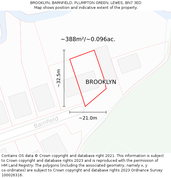 BROOKLYN, BARNFIELD, PLUMPTON GREEN, LEWES, BN7 3ED: Plot and title map