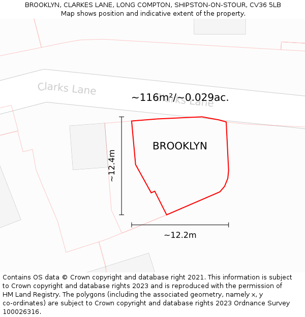 BROOKLYN, CLARKES LANE, LONG COMPTON, SHIPSTON-ON-STOUR, CV36 5LB: Plot and title map