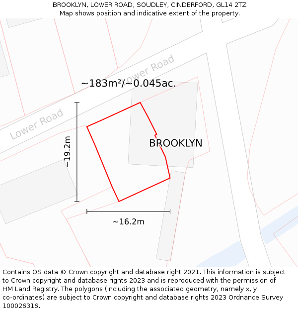 BROOKLYN, LOWER ROAD, SOUDLEY, CINDERFORD, GL14 2TZ: Plot and title map