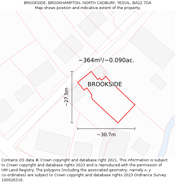 BROOKSIDE, BROOKHAMPTON, NORTH CADBURY, YEOVIL, BA22 7DA: Plot and title map