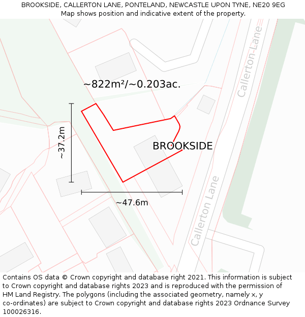 BROOKSIDE, CALLERTON LANE, PONTELAND, NEWCASTLE UPON TYNE, NE20 9EG: Plot and title map