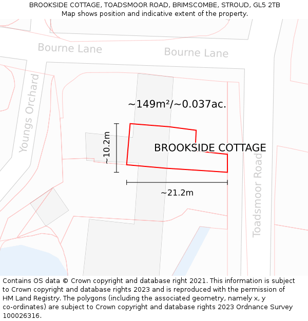 BROOKSIDE COTTAGE, TOADSMOOR ROAD, BRIMSCOMBE, STROUD, GL5 2TB: Plot and title map