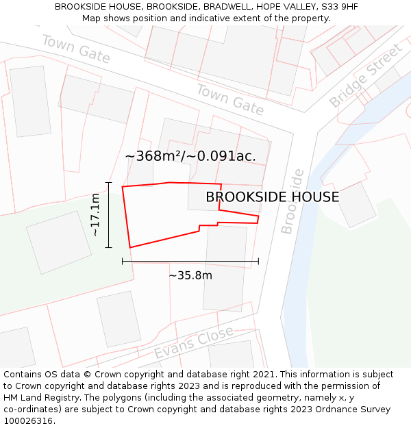 BROOKSIDE HOUSE, BROOKSIDE, BRADWELL, HOPE VALLEY, S33 9HF: Plot and title map