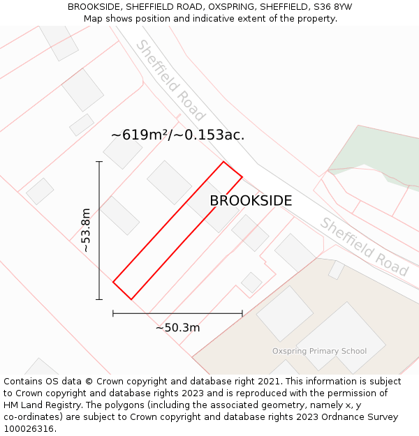 BROOKSIDE, SHEFFIELD ROAD, OXSPRING, SHEFFIELD, S36 8YW: Plot and title map