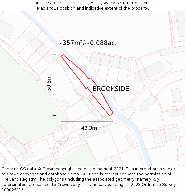BROOKSIDE, STEEP STREET, MERE, WARMINSTER, BA12 6ED: Plot and title map