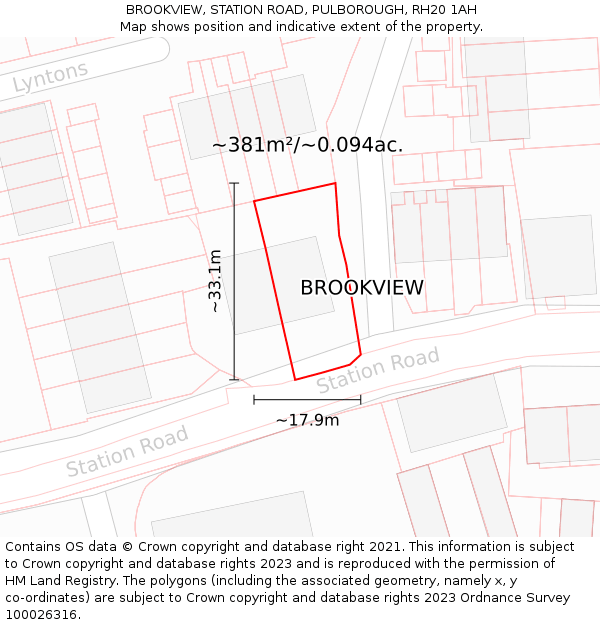 BROOKVIEW, STATION ROAD, PULBOROUGH, RH20 1AH: Plot and title map