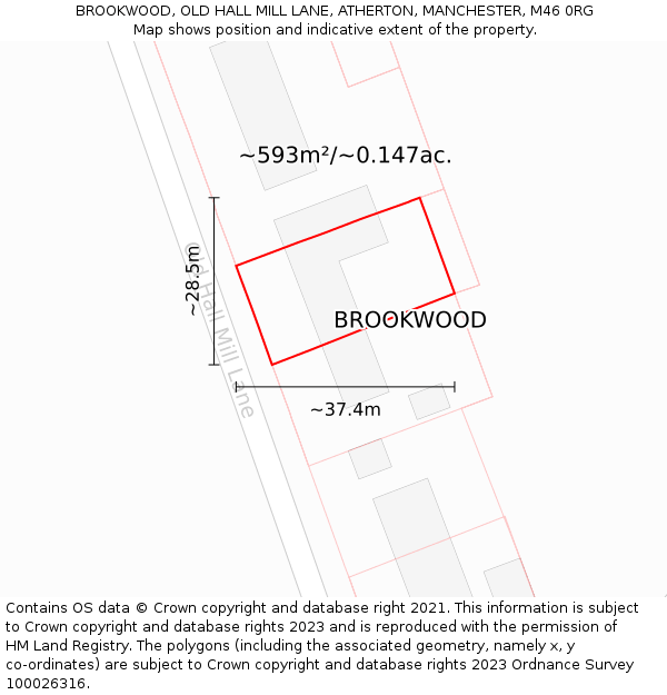 BROOKWOOD, OLD HALL MILL LANE, ATHERTON, MANCHESTER, M46 0RG: Plot and title map