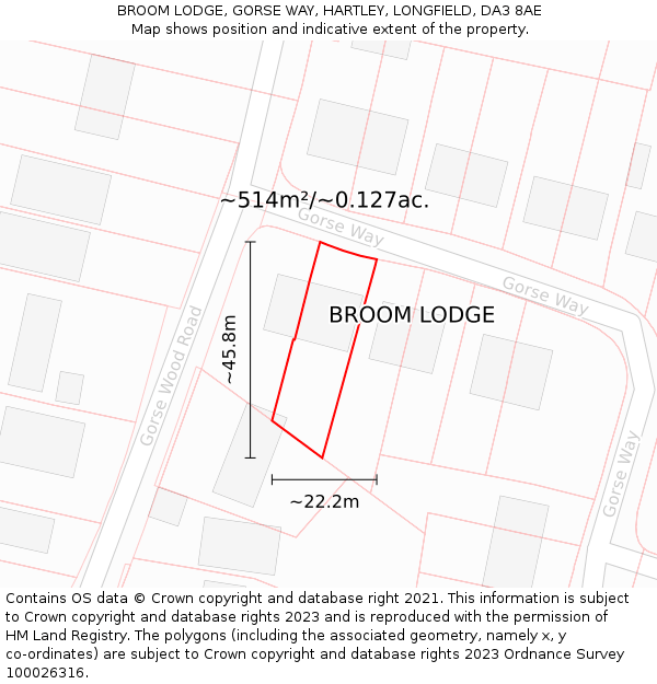 BROOM LODGE, GORSE WAY, HARTLEY, LONGFIELD, DA3 8AE: Plot and title map