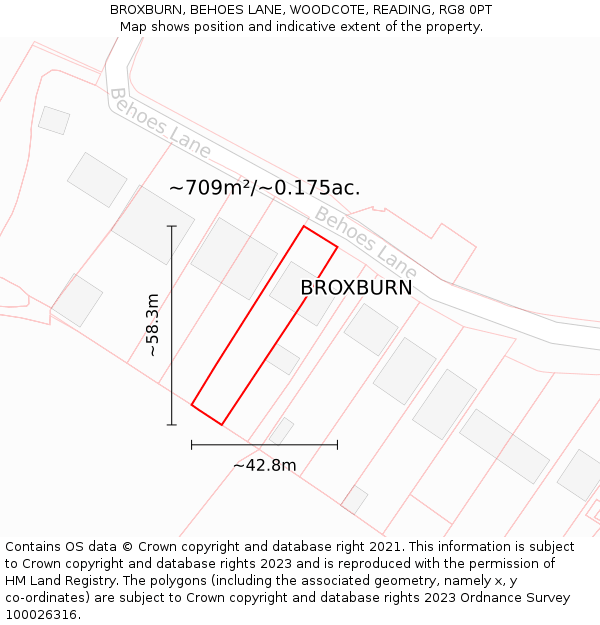 BROXBURN, BEHOES LANE, WOODCOTE, READING, RG8 0PT: Plot and title map
