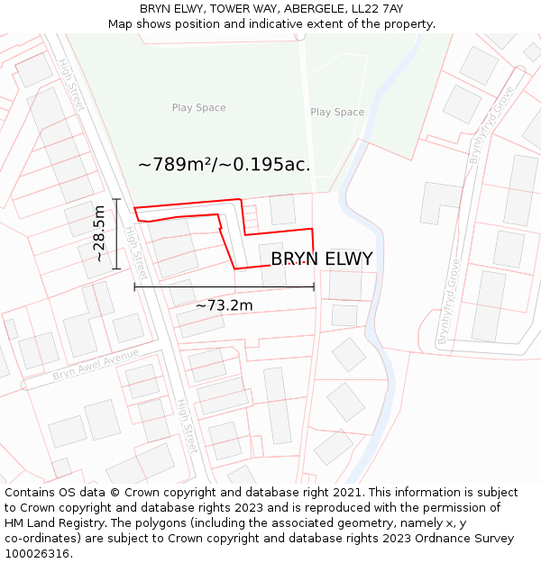 BRYN ELWY, TOWER WAY, ABERGELE, LL22 7AY: Plot and title map