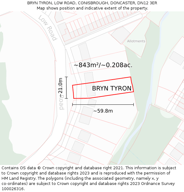 BRYN TYRON, LOW ROAD, CONISBROUGH, DONCASTER, DN12 3ER: Plot and title map