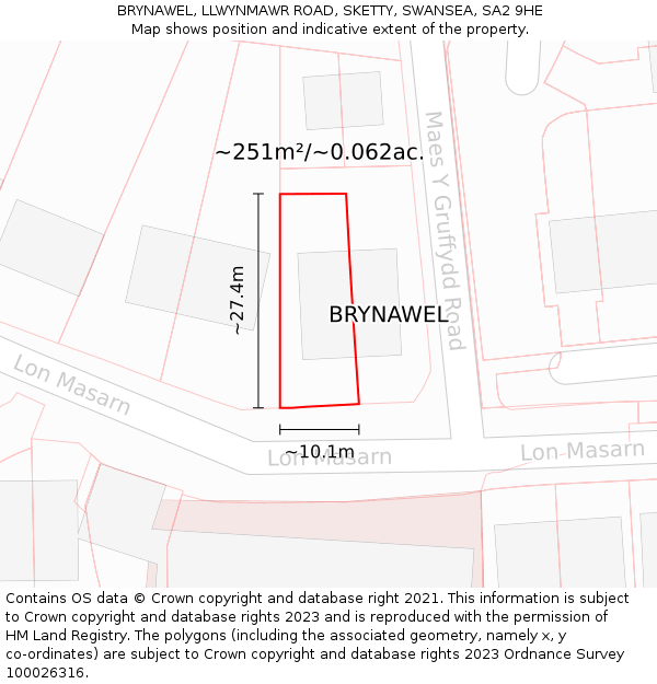 BRYNAWEL, LLWYNMAWR ROAD, SKETTY, SWANSEA, SA2 9HE: Plot and title map