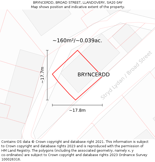 BRYNCERDD, BROAD STREET, LLANDOVERY, SA20 0AY: Plot and title map