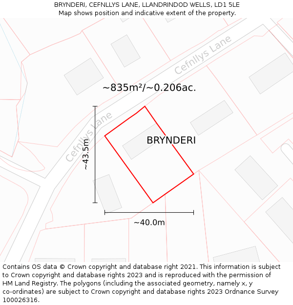 BRYNDERI, CEFNLLYS LANE, LLANDRINDOD WELLS, LD1 5LE: Plot and title map