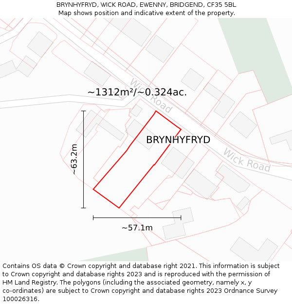 BRYNHYFRYD, WICK ROAD, EWENNY, BRIDGEND, CF35 5BL: Plot and title map