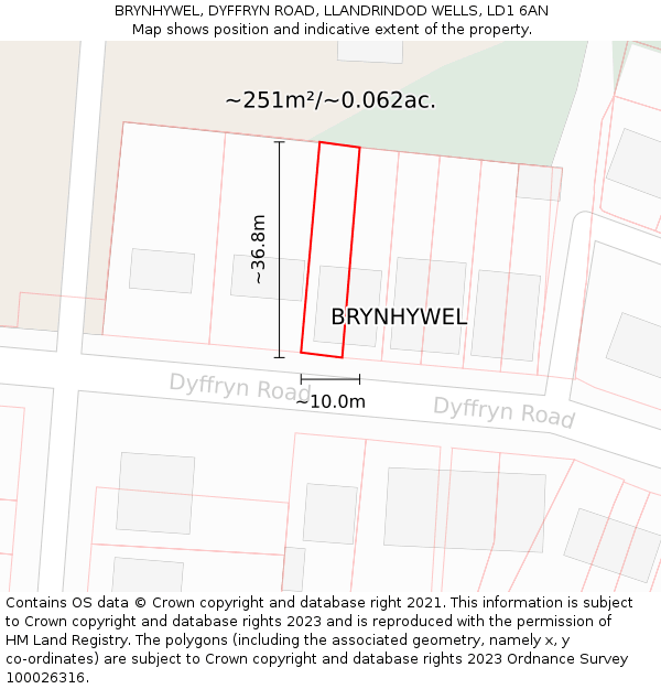 BRYNHYWEL, DYFFRYN ROAD, LLANDRINDOD WELLS, LD1 6AN: Plot and title map