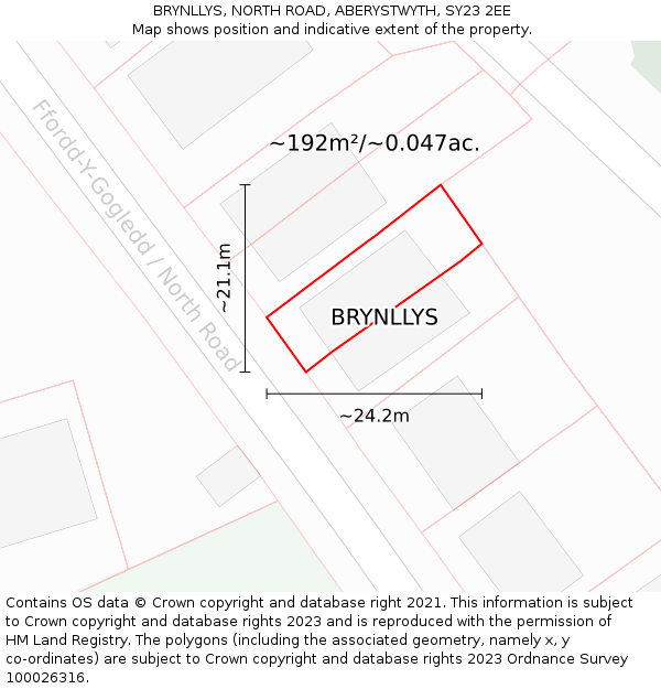 BRYNLLYS, NORTH ROAD, ABERYSTWYTH, SY23 2EE: Plot and title map