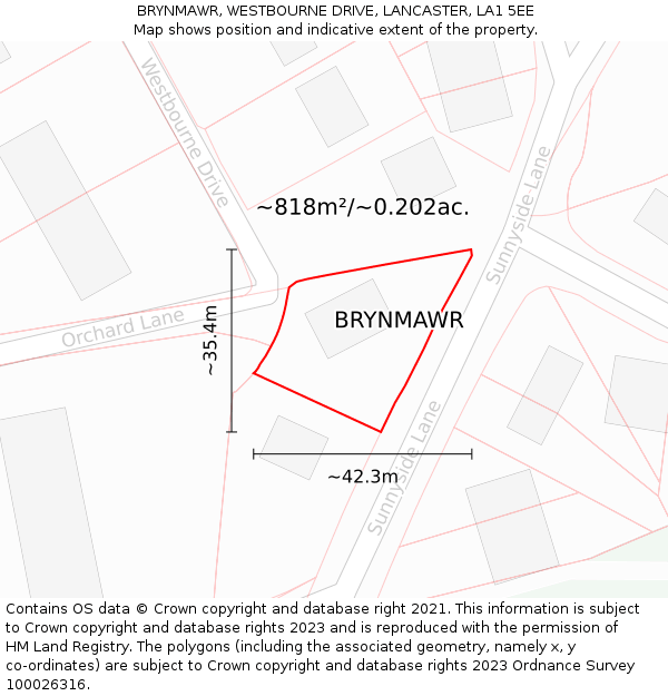 BRYNMAWR, WESTBOURNE DRIVE, LANCASTER, LA1 5EE: Plot and title map