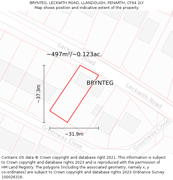 BRYNTEG, LECKWITH ROAD, LLANDOUGH, PENARTH, CF64 2LY: Plot and title map