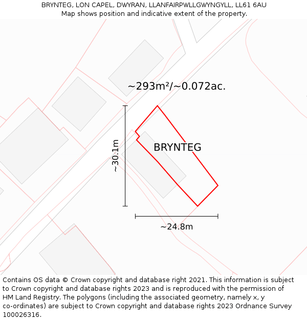 BRYNTEG, LON CAPEL, DWYRAN, LLANFAIRPWLLGWYNGYLL, LL61 6AU: Plot and title map