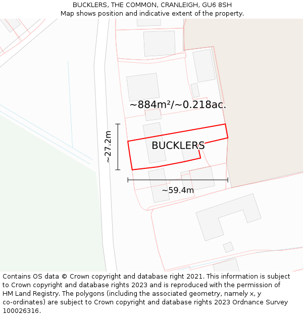 BUCKLERS, THE COMMON, CRANLEIGH, GU6 8SH: Plot and title map