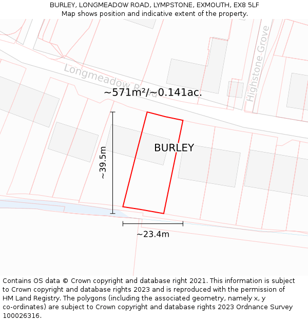 BURLEY, LONGMEADOW ROAD, LYMPSTONE, EXMOUTH, EX8 5LF: Plot and title map